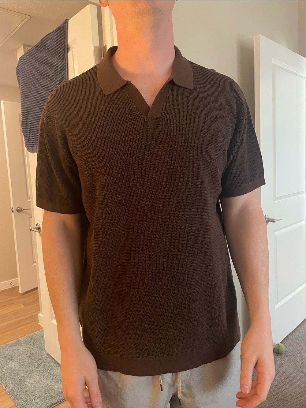 Grayers Men's Brown Open-Knit Shirt
